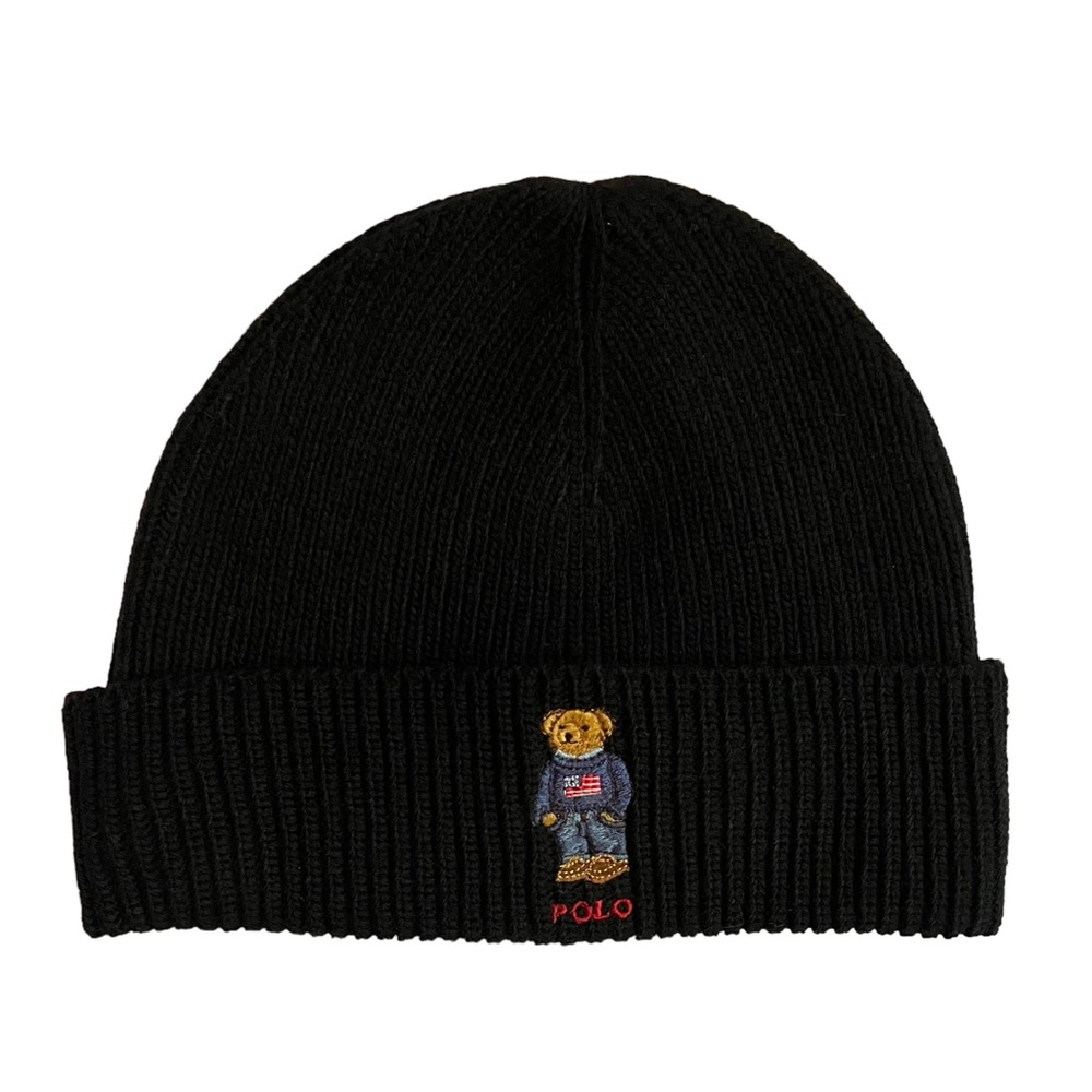 POLO RALPH LAUREN Casual Polo Bear Knit Beanie Hat in Black